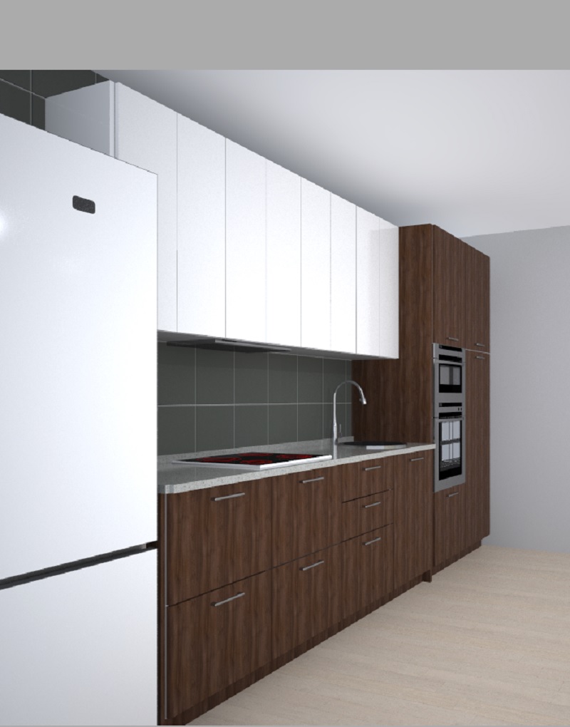 BASIC FRENTE BAJOS 364 + ALTOS 364 COLUMNA HORNO MICRO ALTURA 240 NOGAL BLANCO LATERAL 2