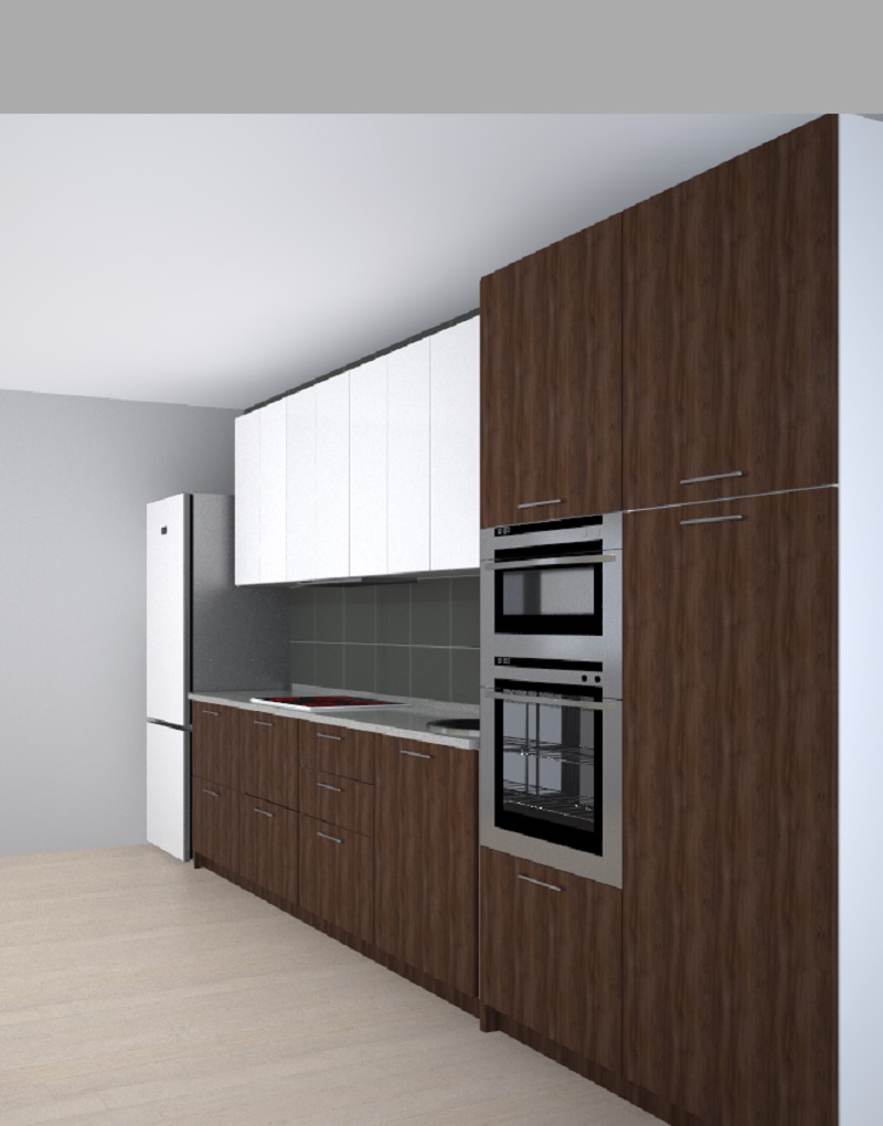 BASIC FRENTE BAJOS 364 + ALTOS 364 COLUMNA HORNO MICRO ALTURA 240 NOGAL BLANCO LATERAL