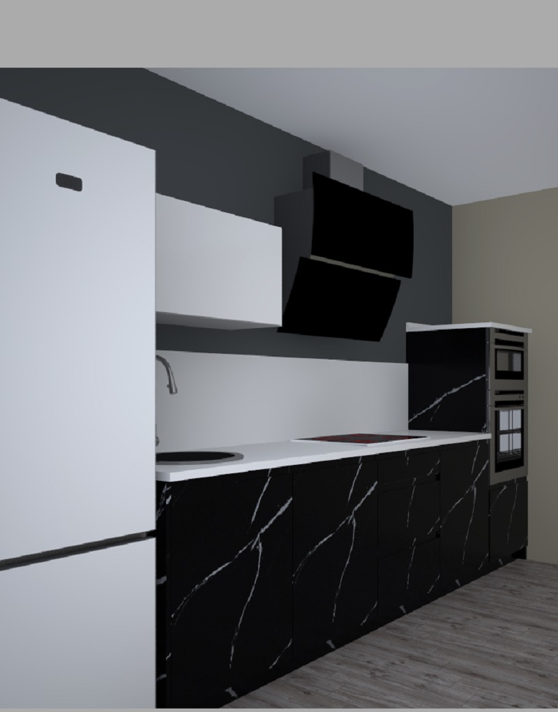 STONE FRENTE BAJOS 304 + ALTOS 84 SEMICOLUMNA. ALTURA 195. ALTO 45. NERO PIEDRA. L.2