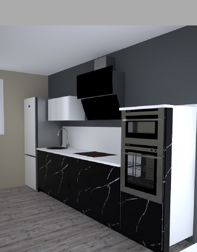 STONE FRENTE BAJOS 304 + ALTOS 84 SEMICOLUMNA. ALTURA 195. ALTO 45. NERO PIEDRA. L